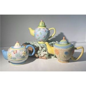 Oneida COUNTRY BOUQUET Mini Tea Pot 3 Pc Set FloralToss SpiralFloral RainbowGard